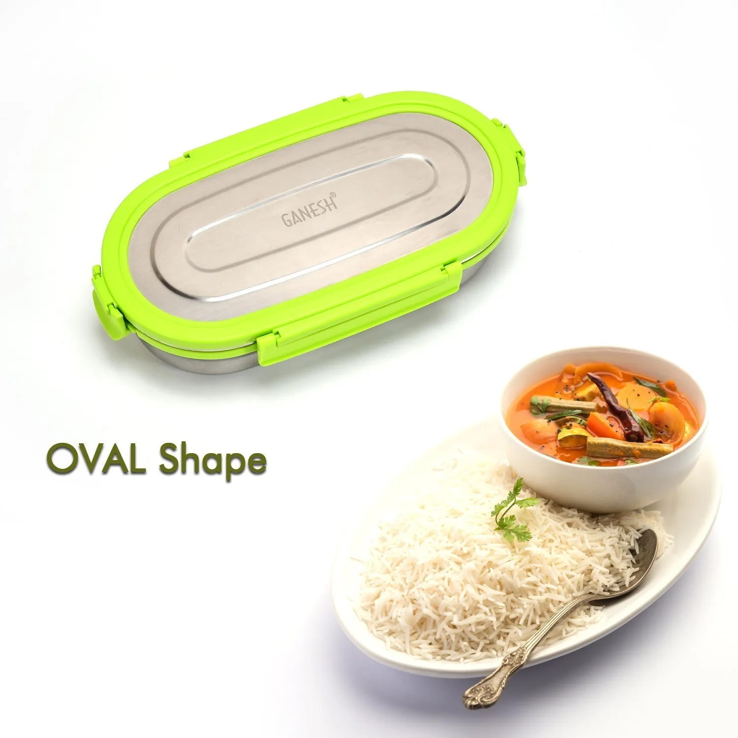 Ganesh Solo Oval 650 Stainless Steel Leak proof airtight Lunch Pack for Office & School Use