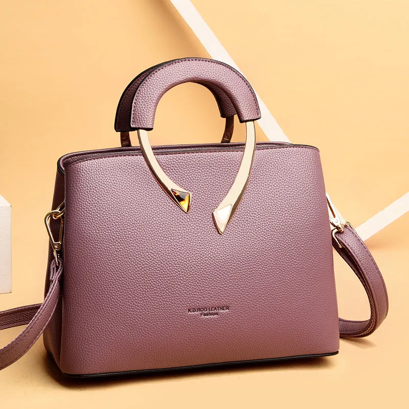 High Quality Gold Handle Casual Leather Bag