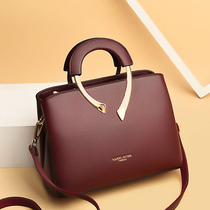 High Quality Gold Handle Casual Leather Bag