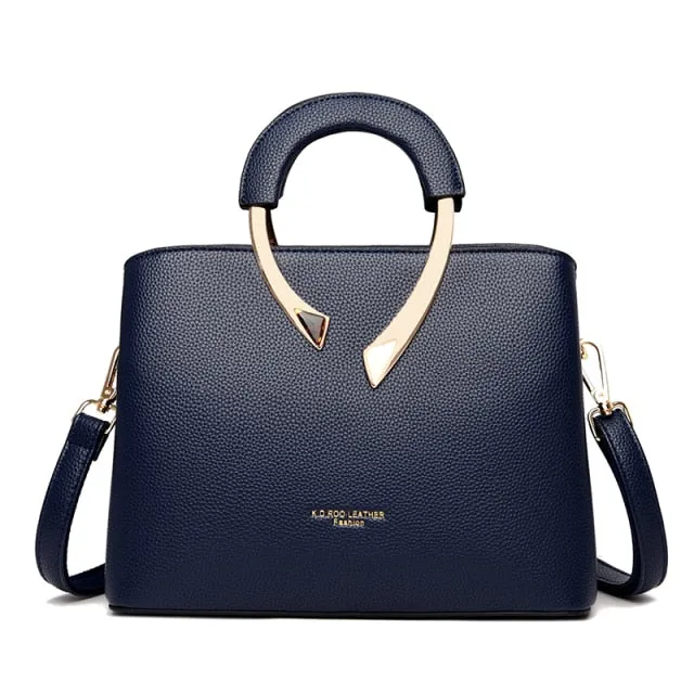 High Quality Gold Handle Casual Leather Bag