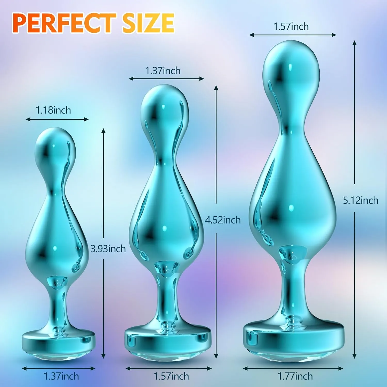 Jeweled Metal Butt Plug Elegant Set Teardrop-Shaped (3 Piece)