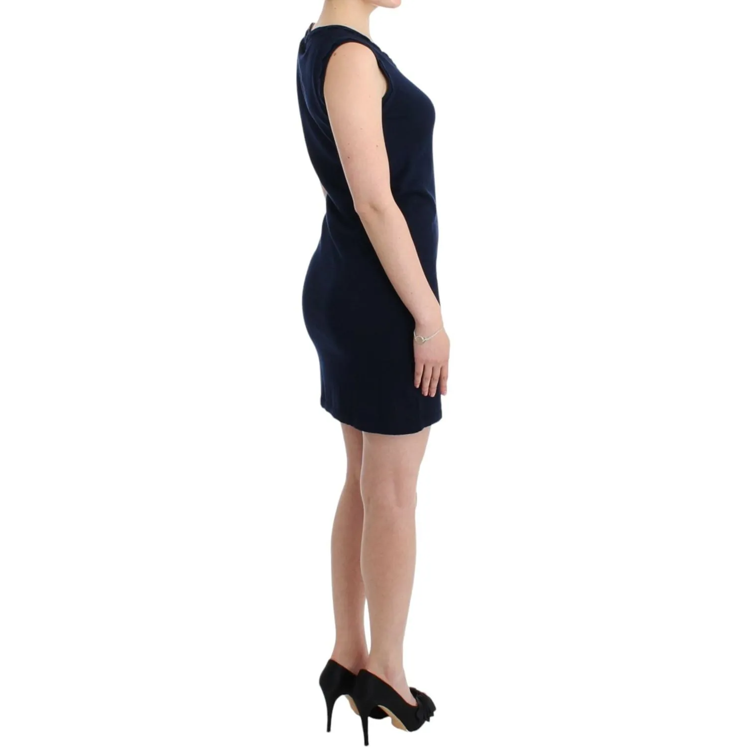 John Galliano Elegant Knee-Length Blue Cotton Dress