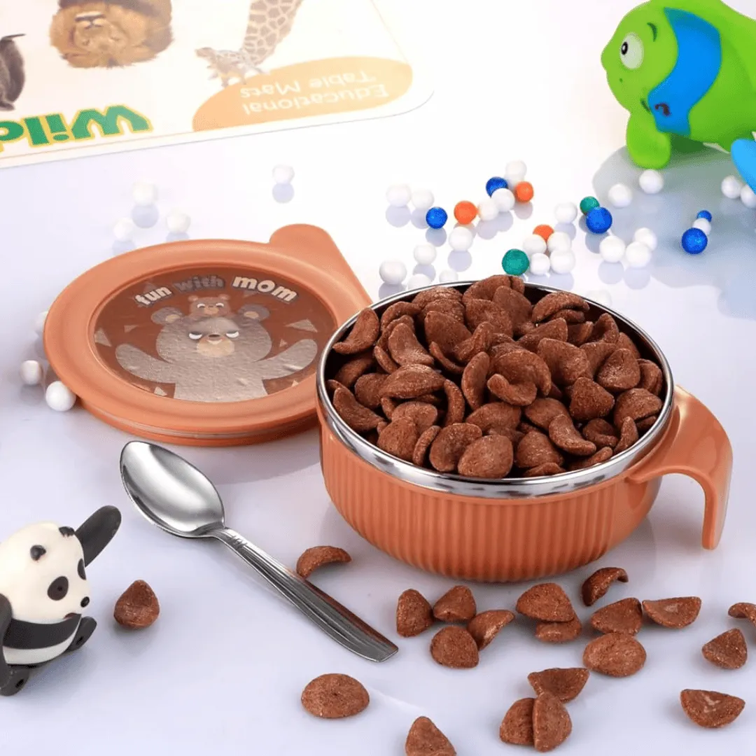 Liza Linex Brown Multipurpose Insulated Baby Feeding Bowl with Spoon Set With Lid