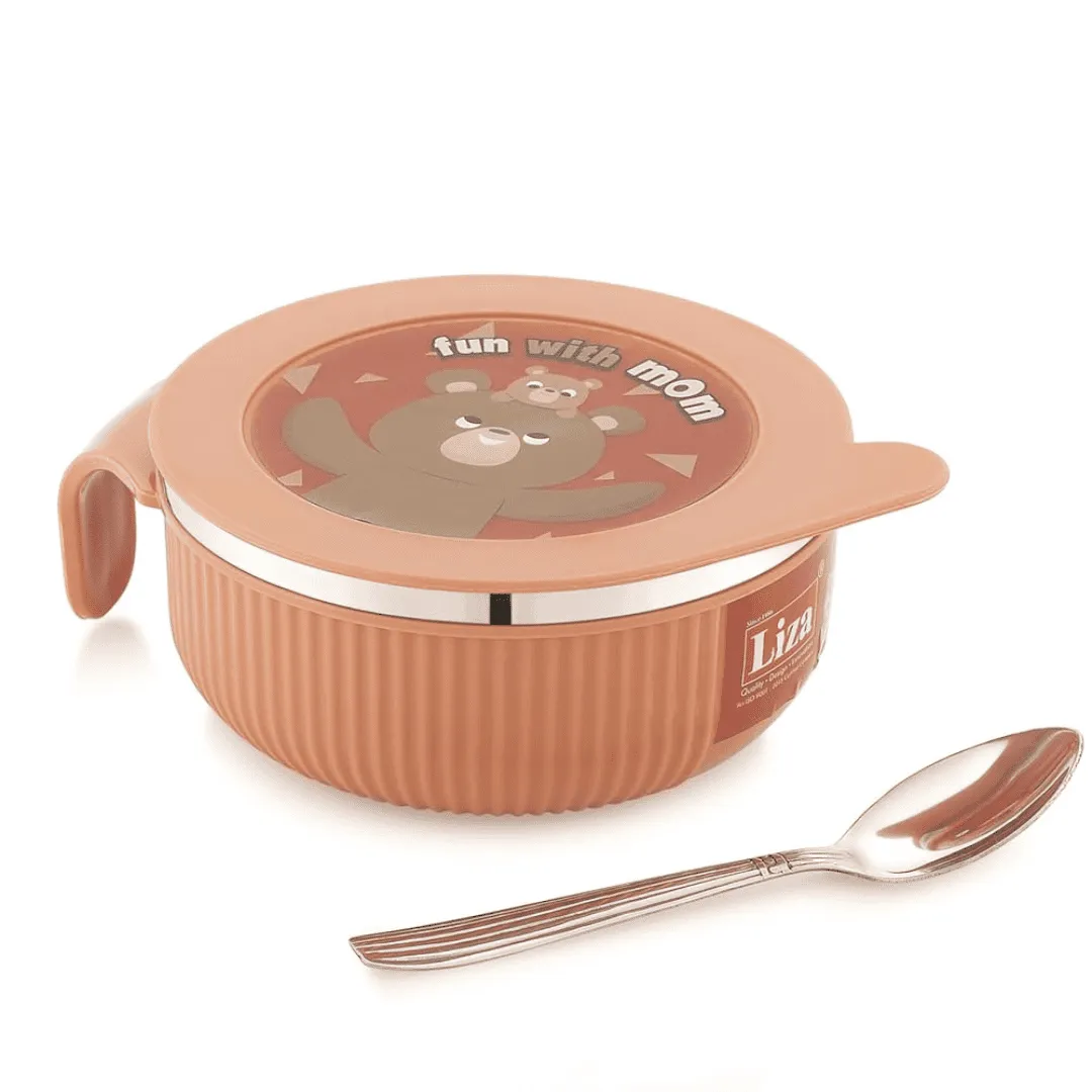 Liza Linex Brown Multipurpose Insulated Baby Feeding Bowl with Spoon Set With Lid