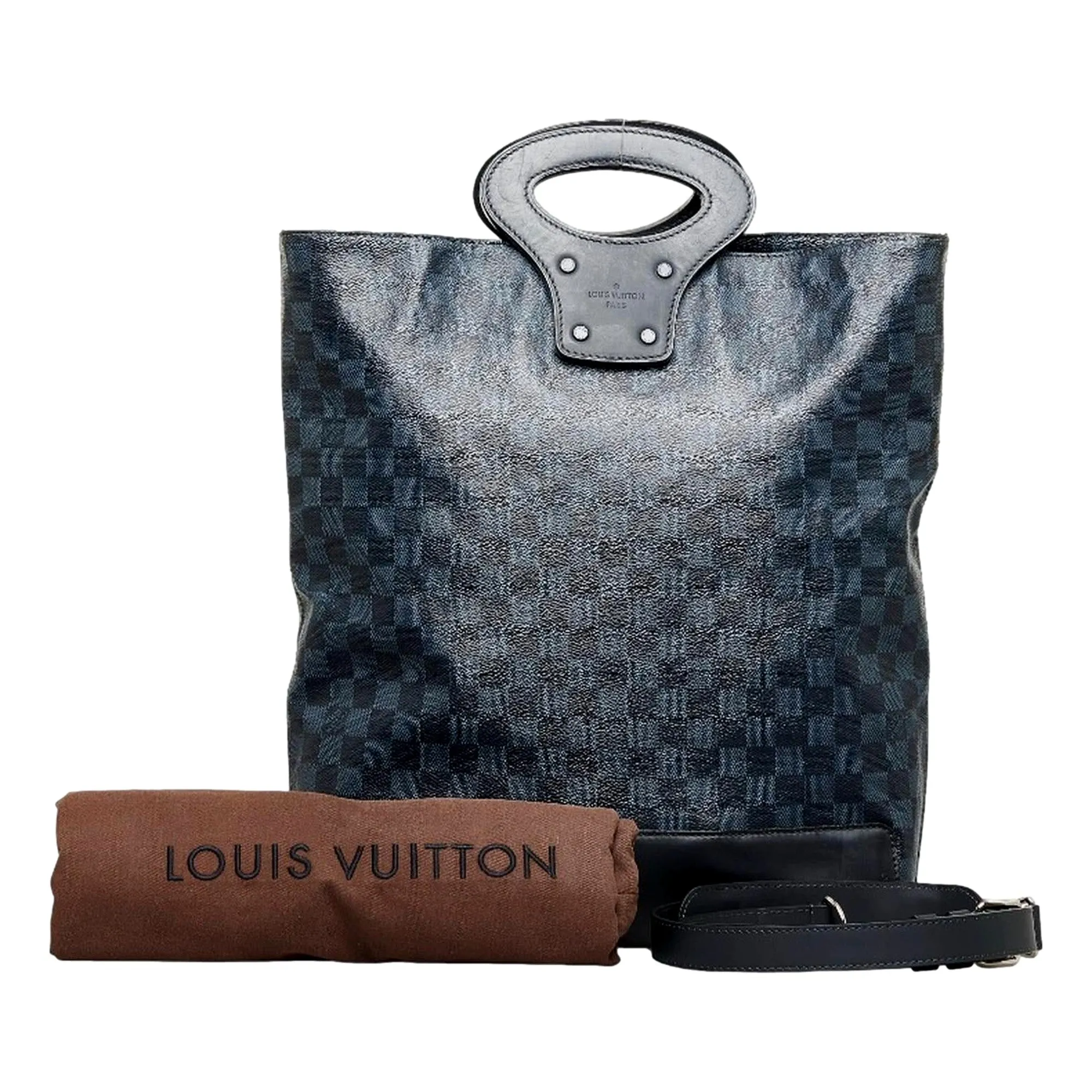 Louis Vuitton North South Tote Handbag Damier Cobalt Black and Navy