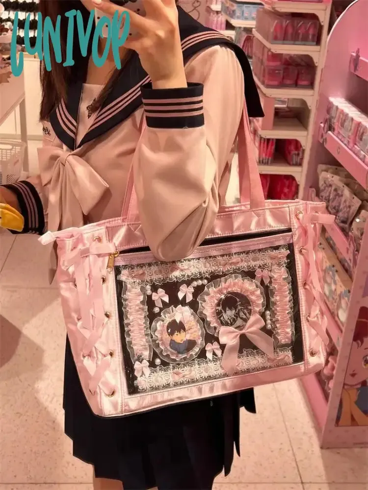 Lunivop  Sweet Lolita Pink Ita Bag Women Japanese Transparent Large Capacity Tote Bag Ladies Harajuku Kawaii Handbag Aesthetic