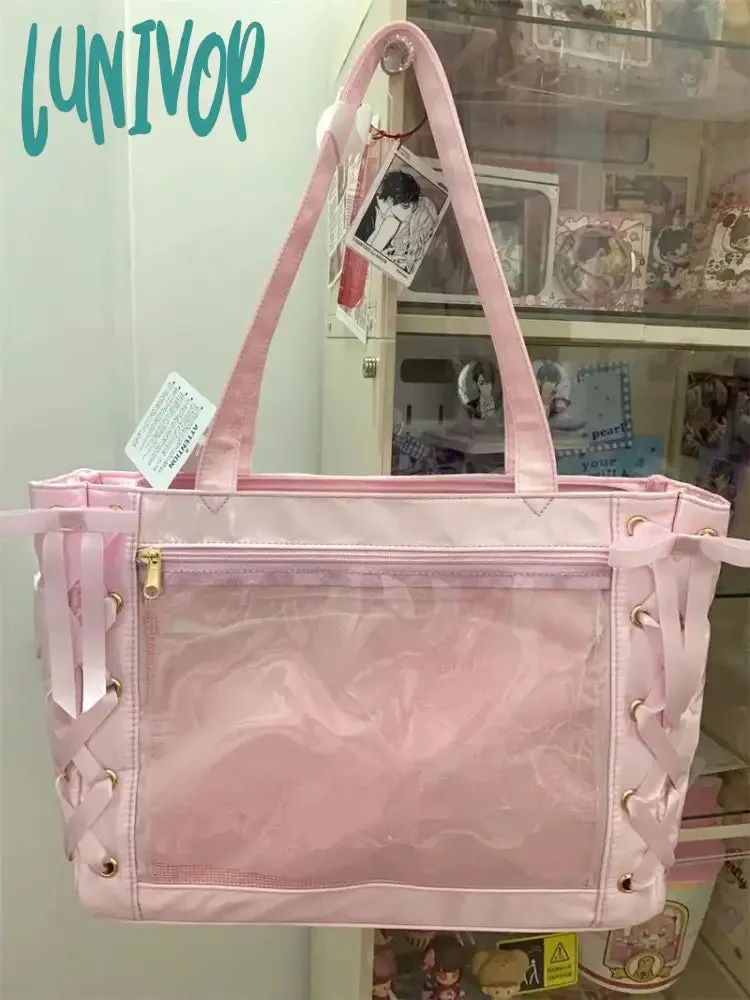 Lunivop  Sweet Lolita Pink Ita Bag Women Japanese Transparent Large Capacity Tote Bag Ladies Harajuku Kawaii Handbag Aesthetic