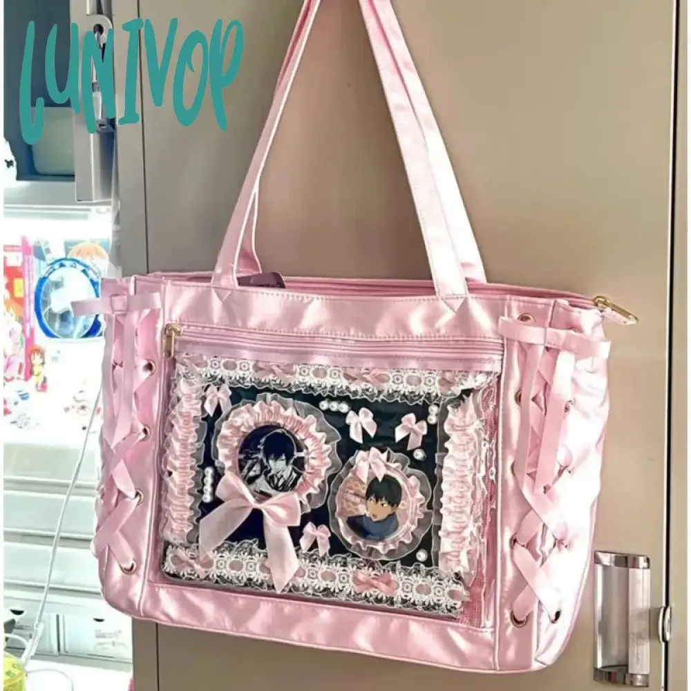 Lunivop  Sweet Lolita Pink Ita Bag Women Japanese Transparent Large Capacity Tote Bag Ladies Harajuku Kawaii Handbag Aesthetic