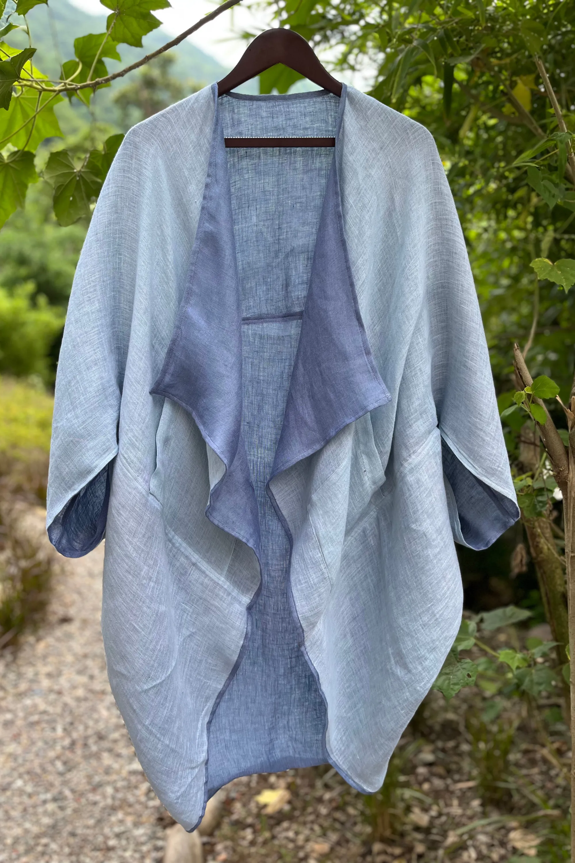 NEW! Reversible LINEN Kimono Cornflower PETITE