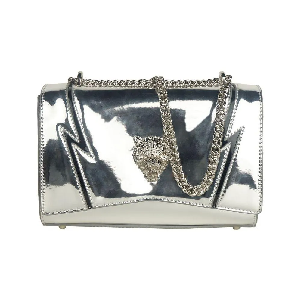 Plein Sport Elegant Gray Chain-Strapped Shoulder Bag