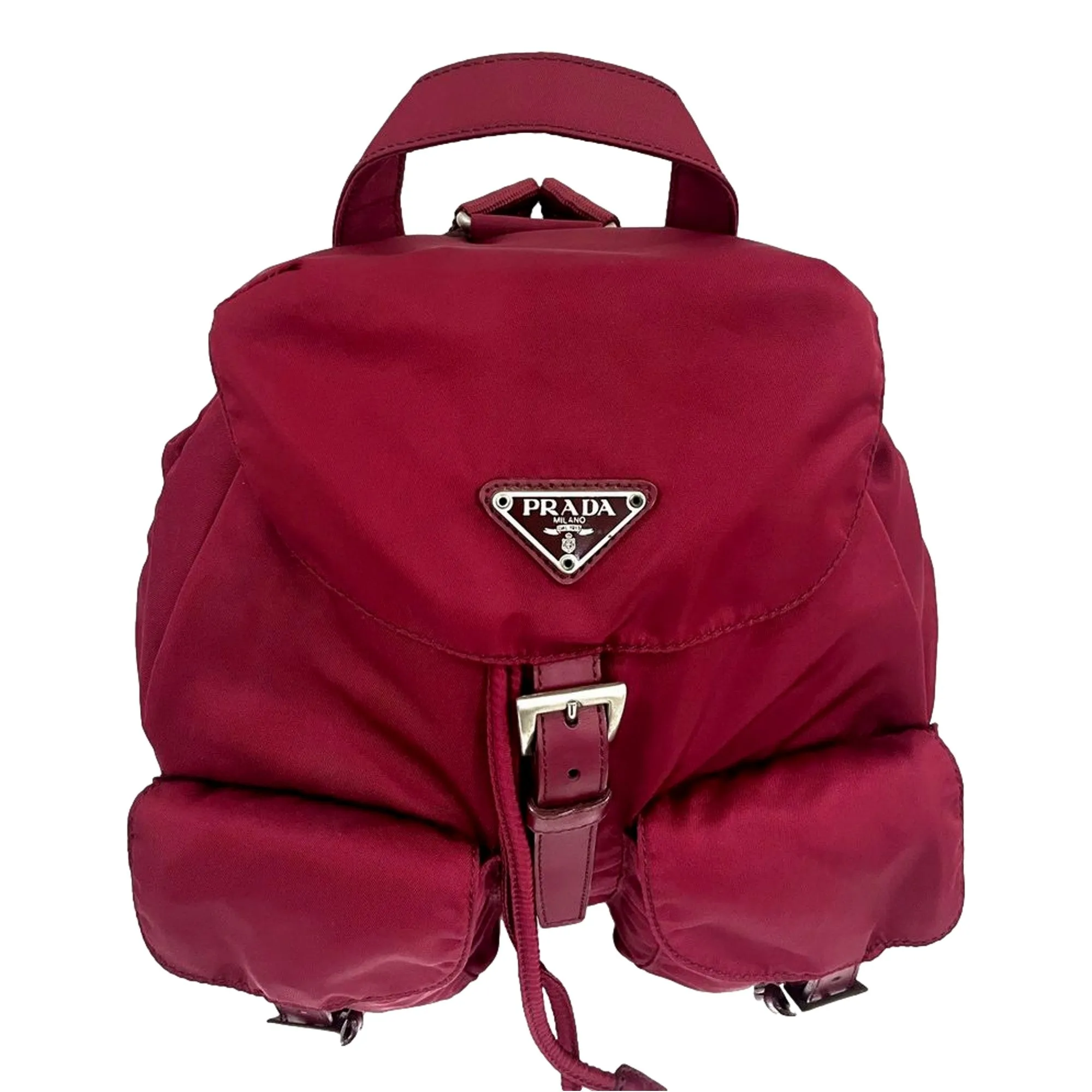 Prada Re-Edition Re-Nylon Drawstring Backpack Fuoco Burgundy Red Medium Womens