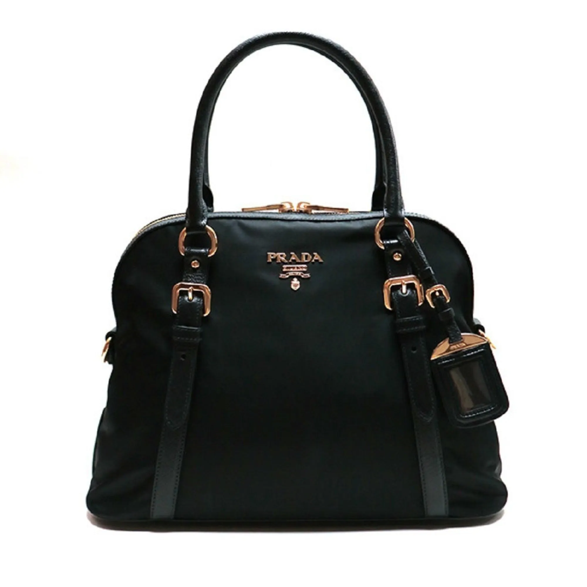 Prada Tessuto Nylon Saffiano Leather Black Satchel Bag