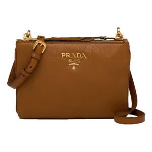 Prada Vitello Phenix Cannella Brown Leather Crossbody Bag