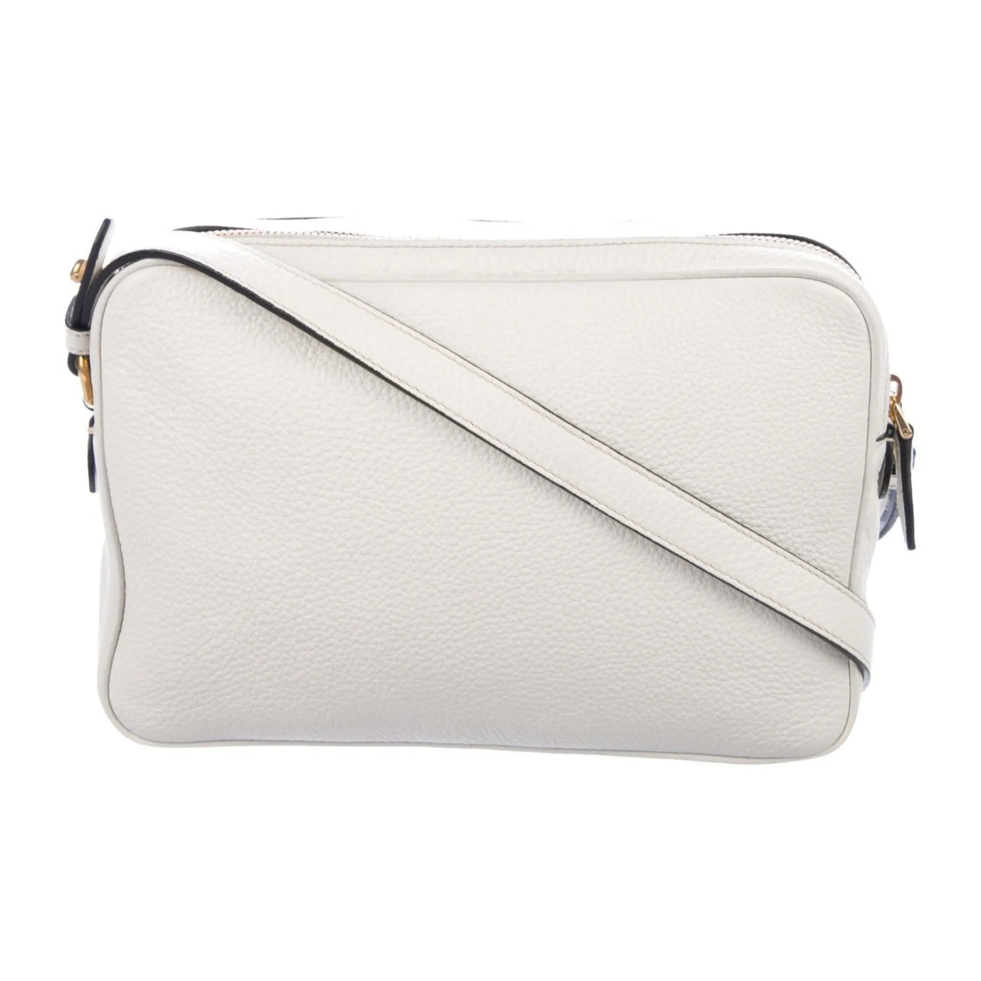 Prada Vitello Phenix White Leather Double Zip Camera Crossbody