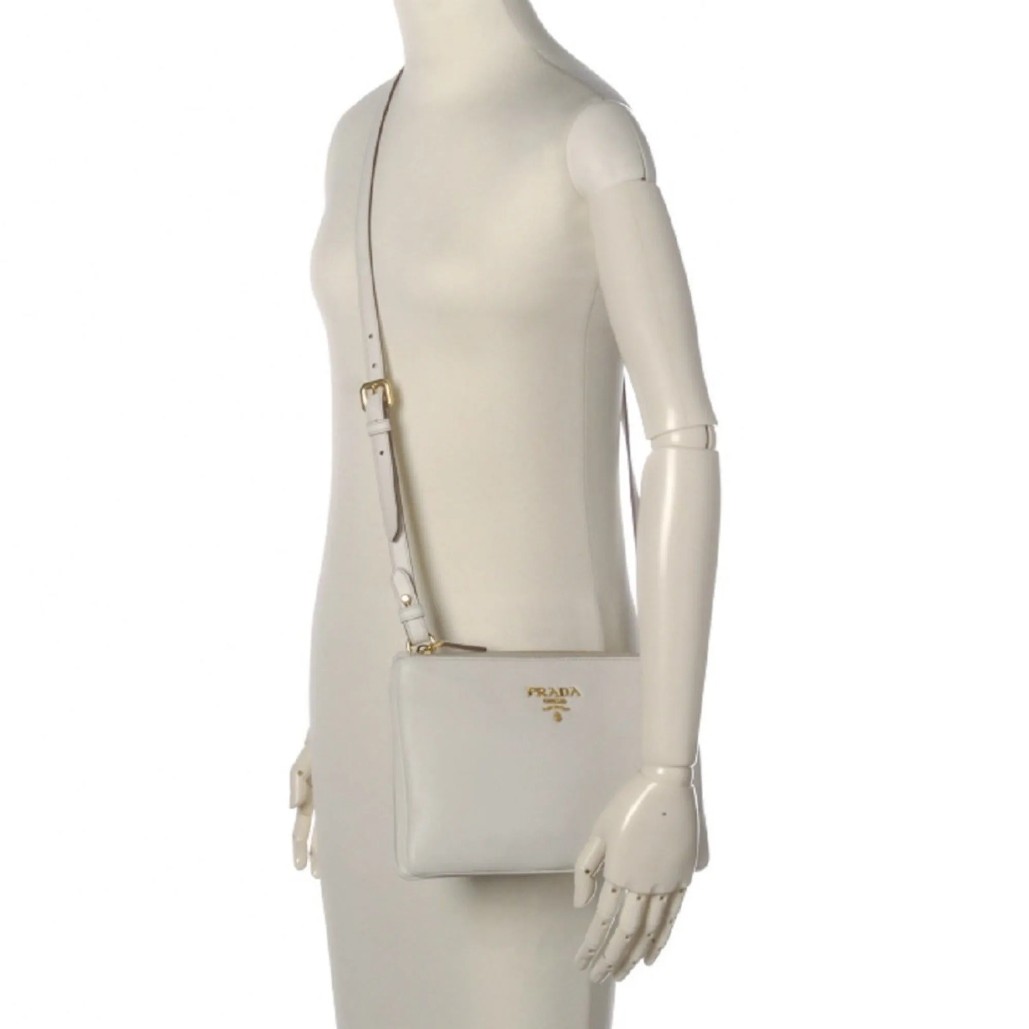 Prada White Leather Vitello Phenix Crossbody Bag