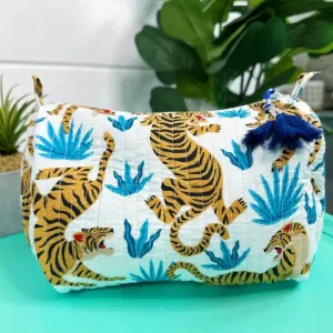 Quilted Cosmetic Bag- White & Blue Tiger