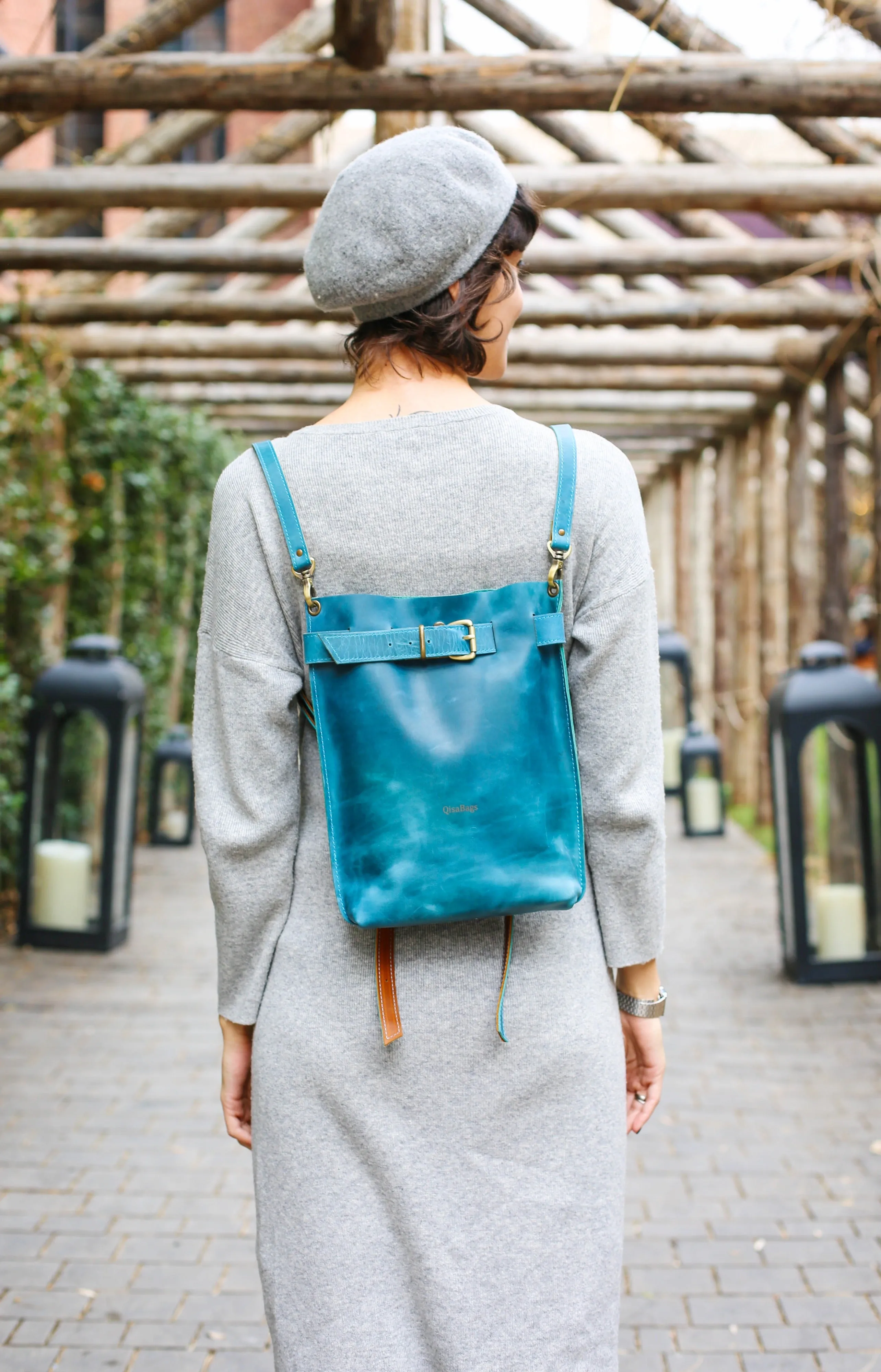 Sky Blue Leather Bag - Italian Leather