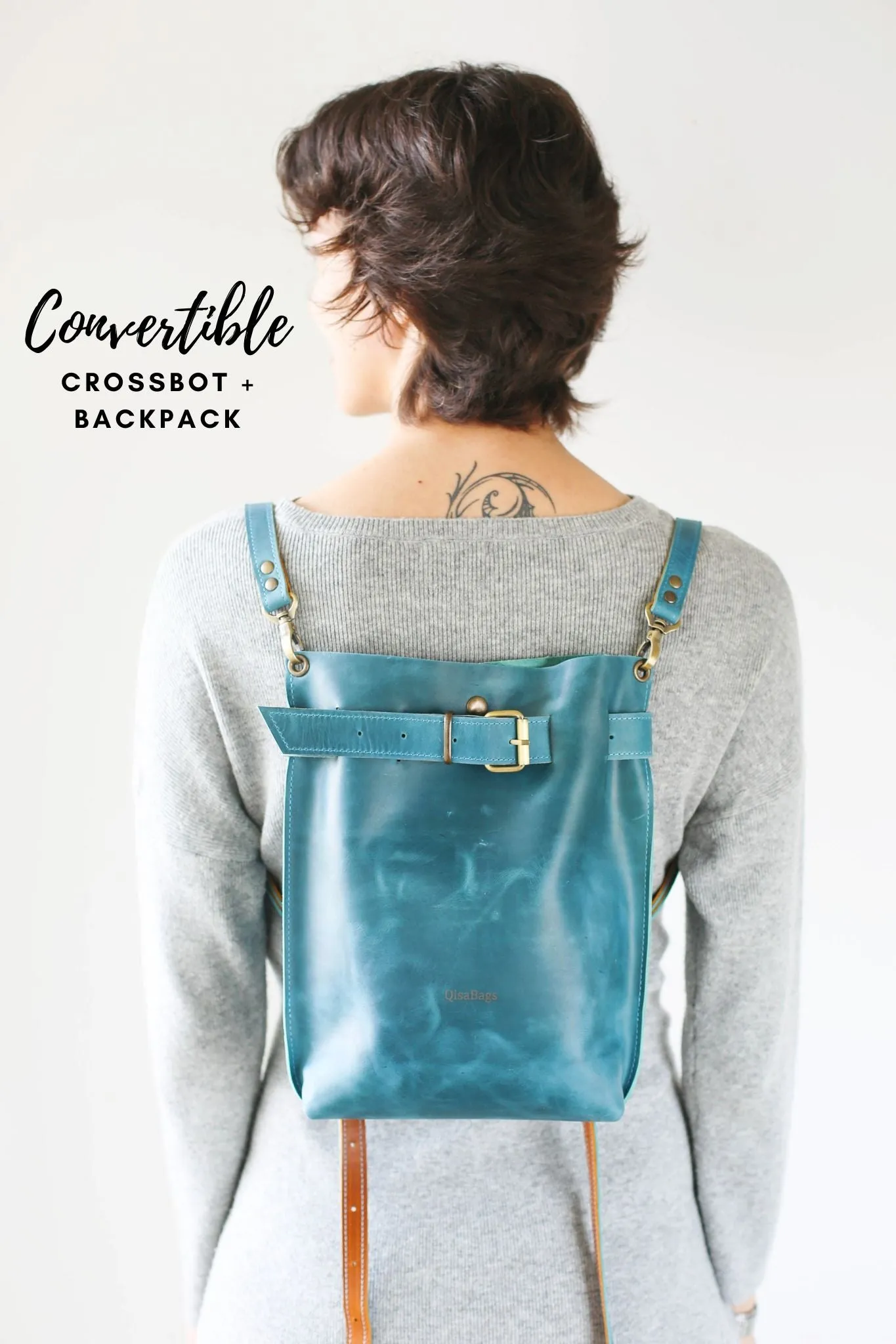 Sky Blue Leather Bag - Italian Leather