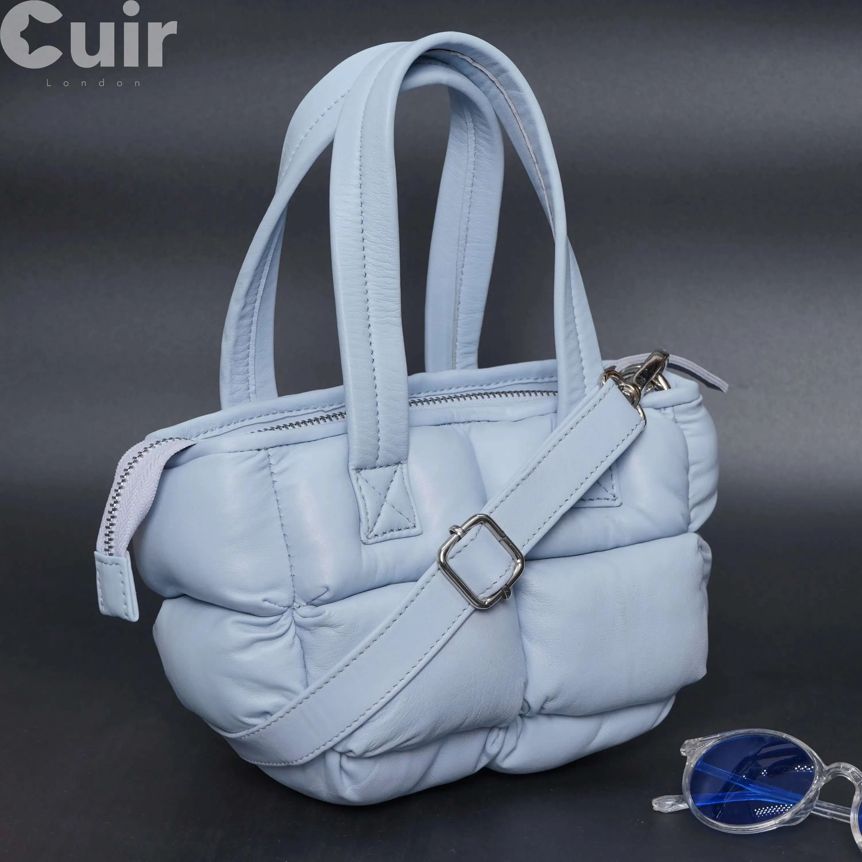 Small Baby Blue Genuine Leather Crossbody Bag