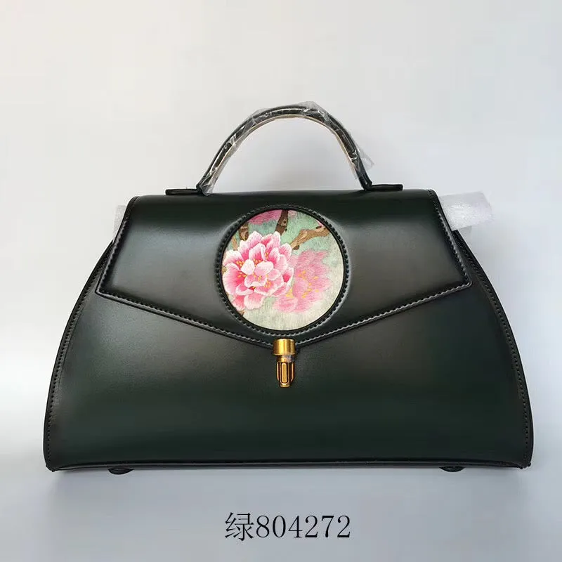 Su hand embroidery cowhide bag retro ethnic Chinese style handbag sholderbag