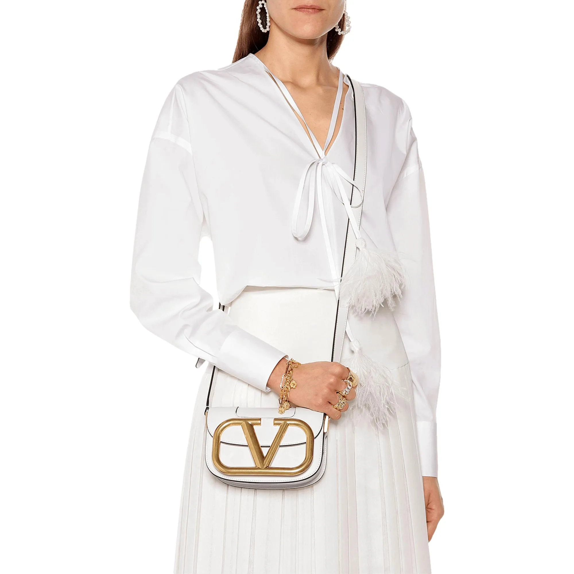 Valentino Garavani Supervee Ivory Leather Small Crossbody Bag