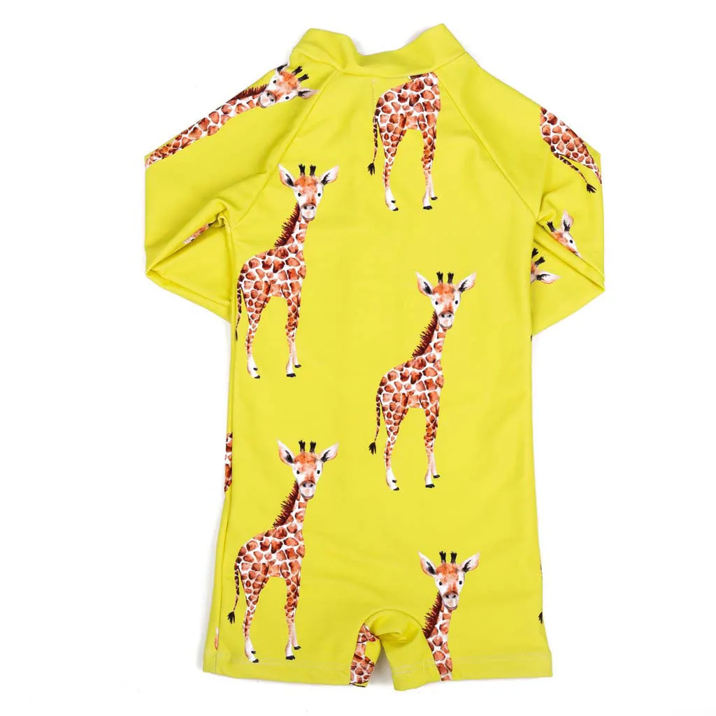 Yellow Giraffe Unisex Long Sleeve Zip Swimmers